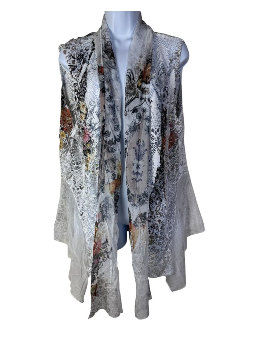 Kamana Floral Lace Open Front Vest Cardigan Floral Stretch Artsy Boho Blossom